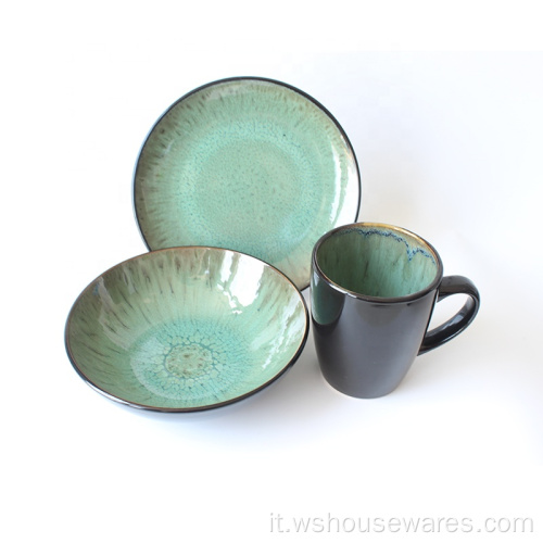 Set di cena in ceramica Set di stoviglie di glassa reattiva verde